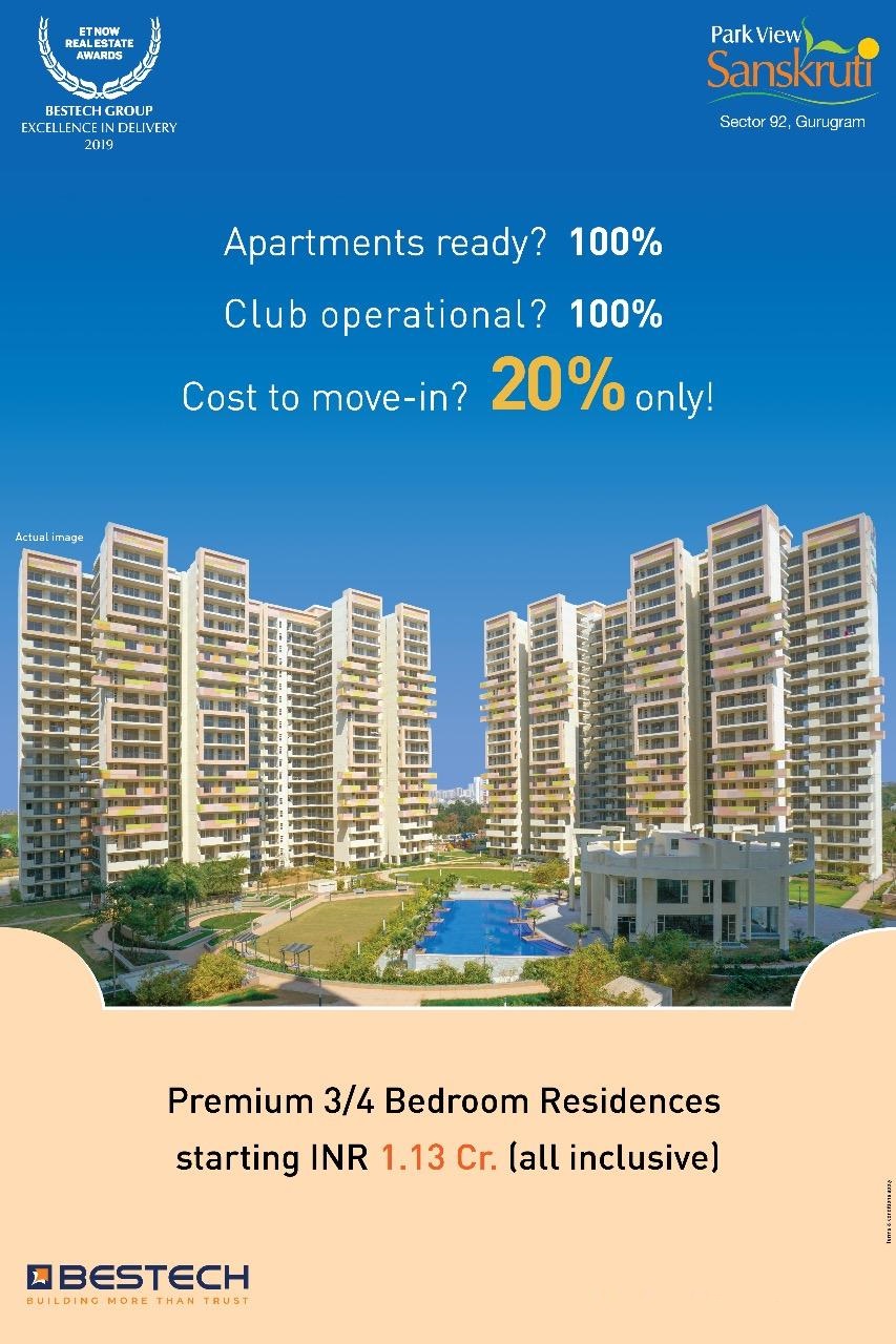 Book premium 3 and 4 Bedroom residences starting Rs 1.13 Cr at Bestech Park View Sanskruti in Gurgaon Update